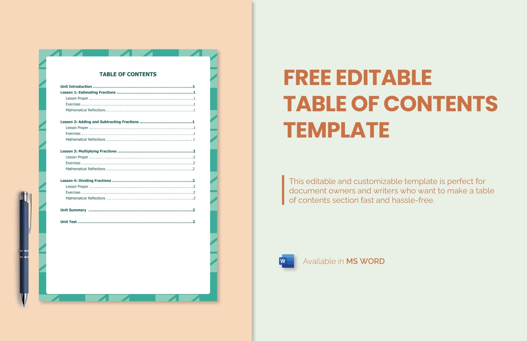 Editable Table of Contents Template