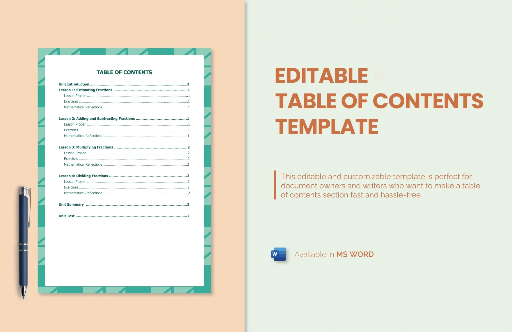 Free Editable Table of Contents Template in Word