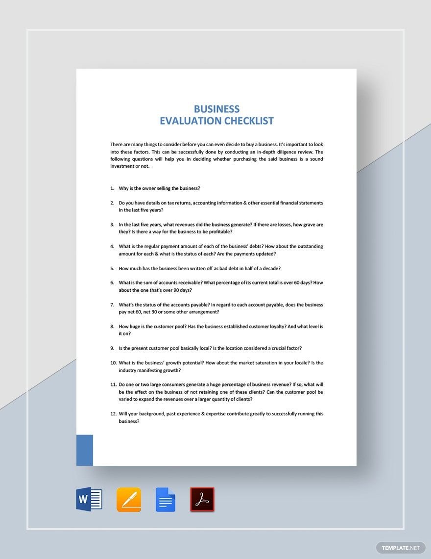 Business Evaluation Checklist Template
