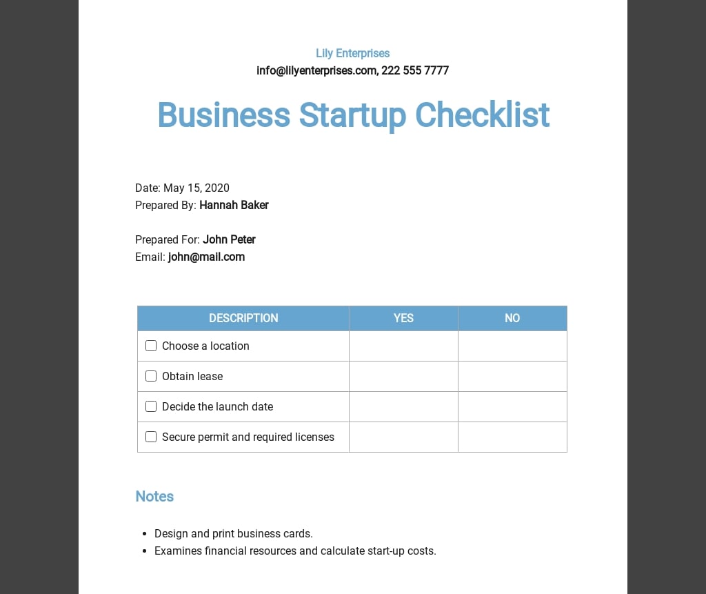FREE Business Checklist Templates - Word (DOC) | Google Docs | Apple