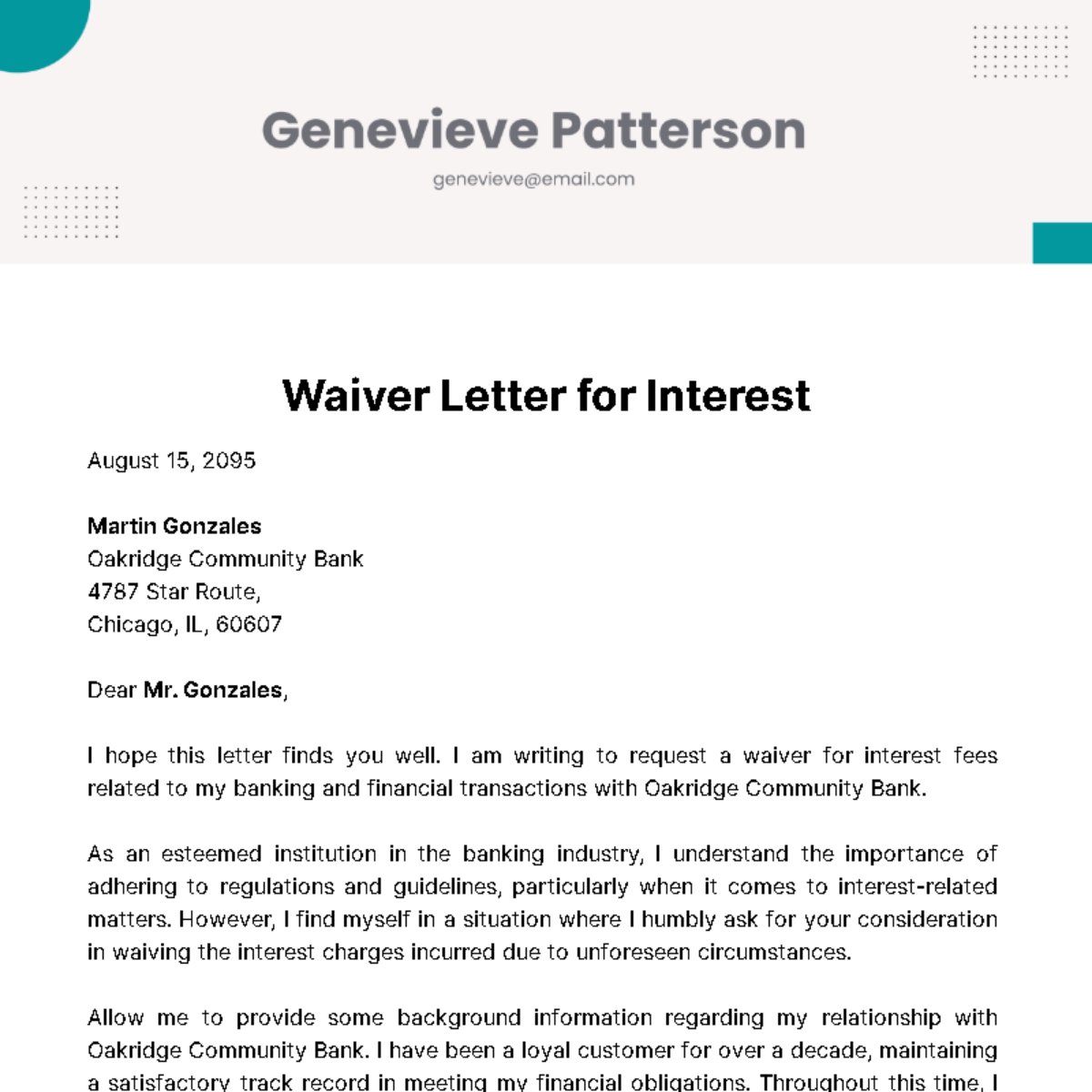 Free Waiver Letter for Interest Template
