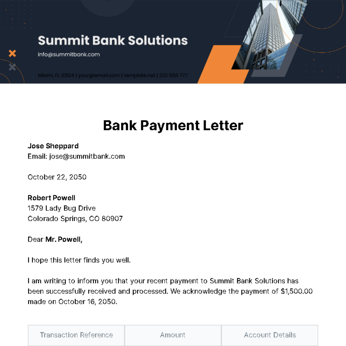Free Bank Payment Letter Template