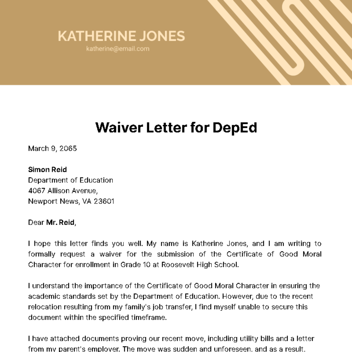 Free Waiver Letter for DepEd Template