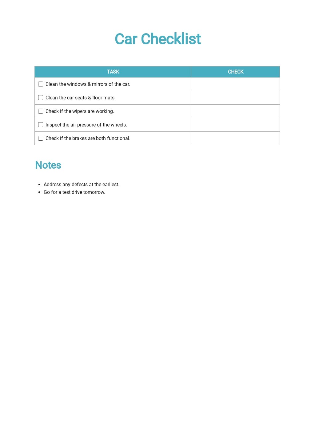 Car Cleaning Checklist Template in Google Docs, Word