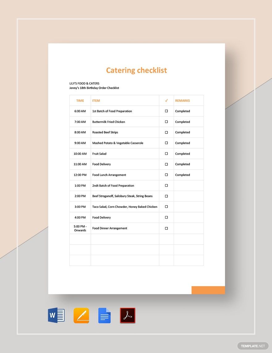 Catering Checklist Template