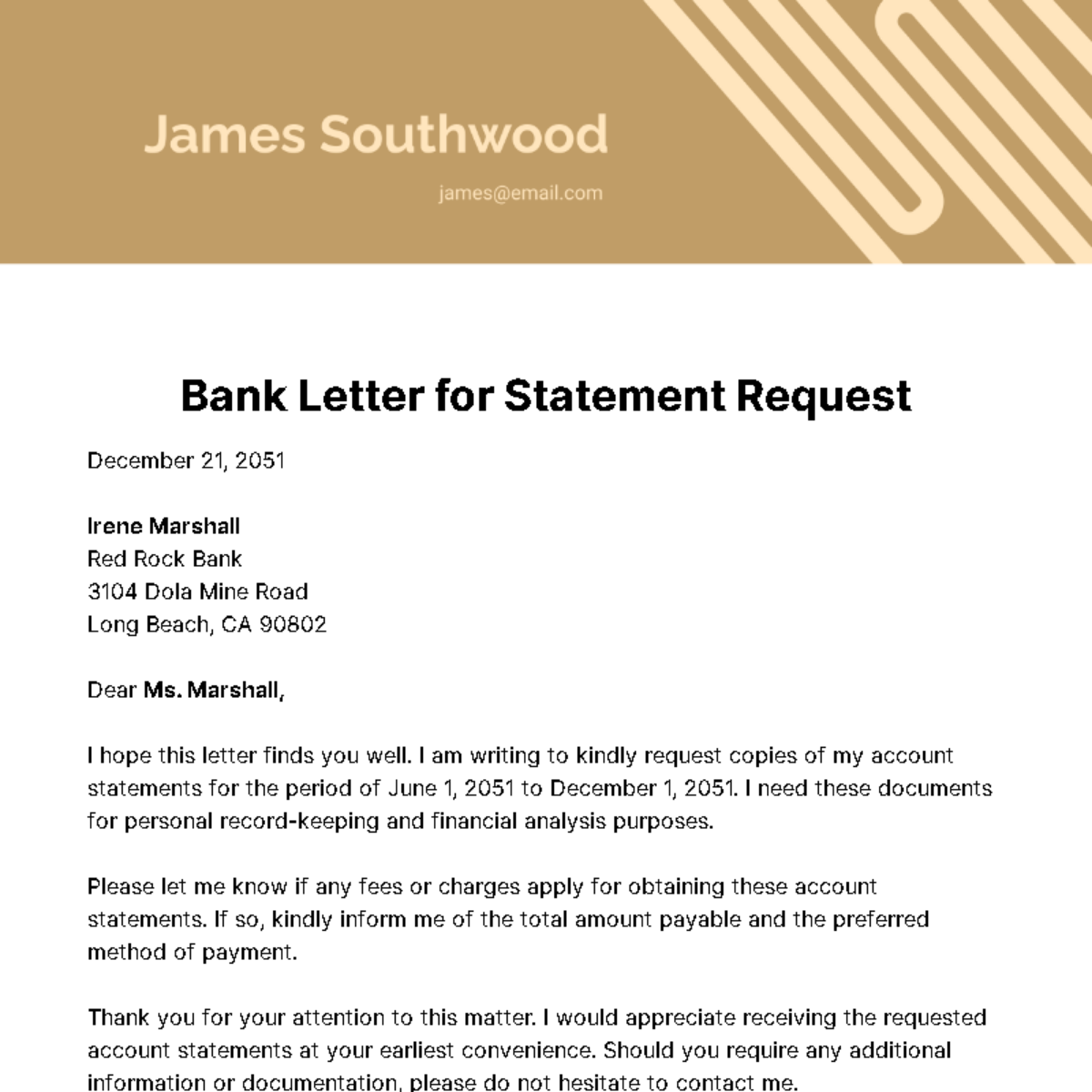 Free Bank Letter for Statement Request Template