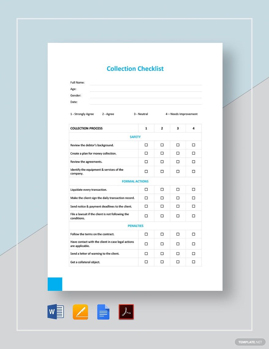 Collection Checklist Template In Pages Word PDF Google Docs 