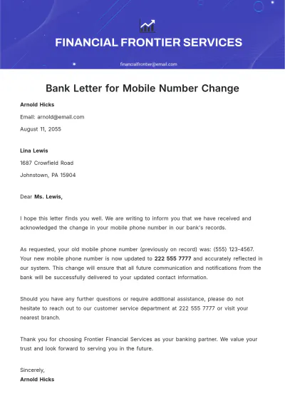 Free Bank Letter for Mobile Number Change Template to Edit Online
