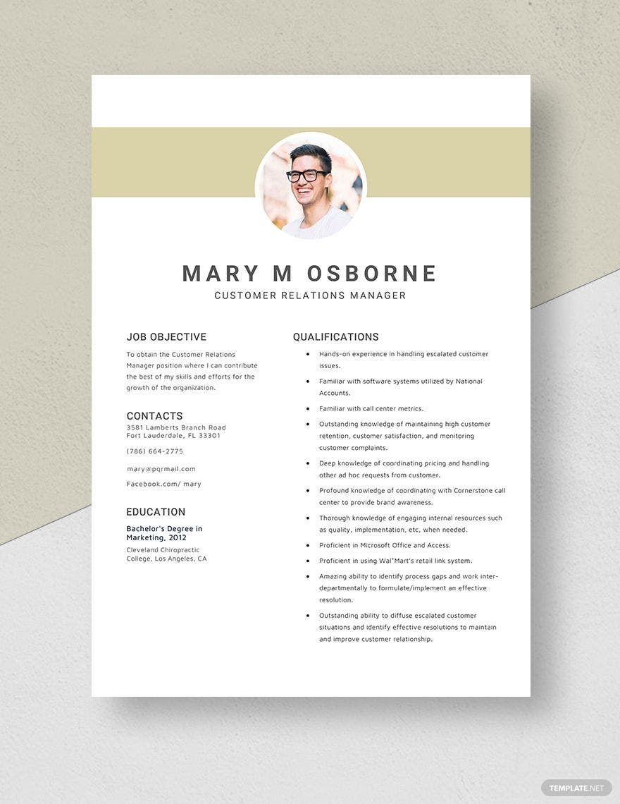 Customer Relations Manager Resume