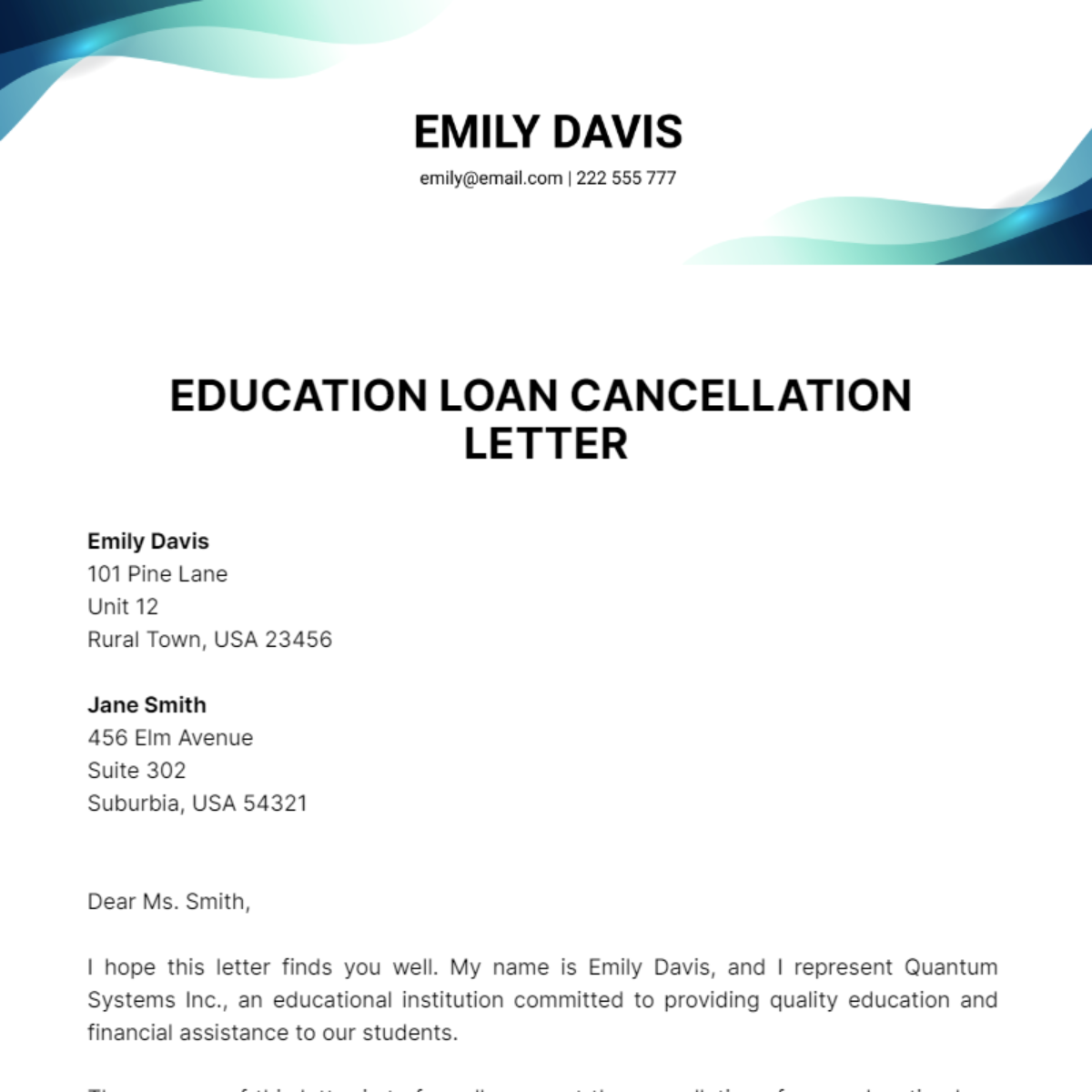 Education Loan Cancellation Letter Template