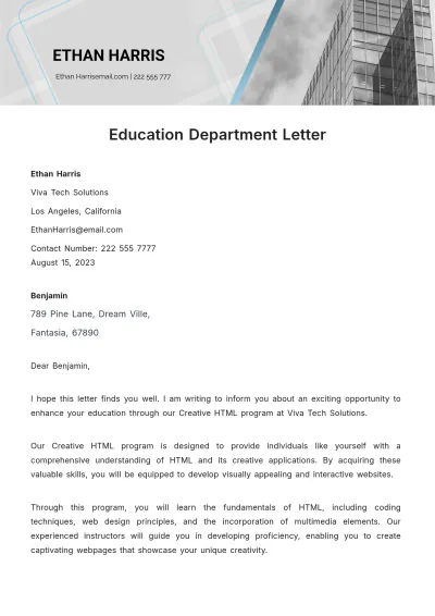 Free Education Department Letter Template to Edit Online