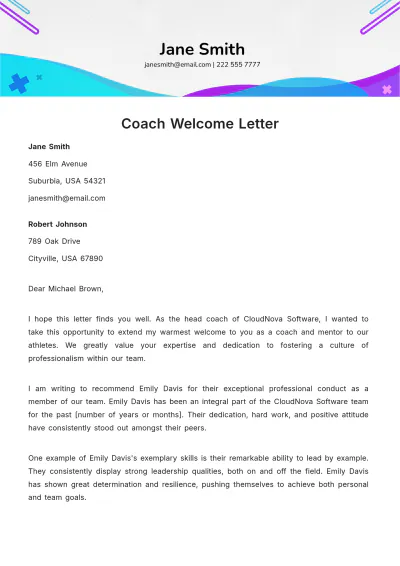 Free Coach Welcome Letter Template to Edit Online