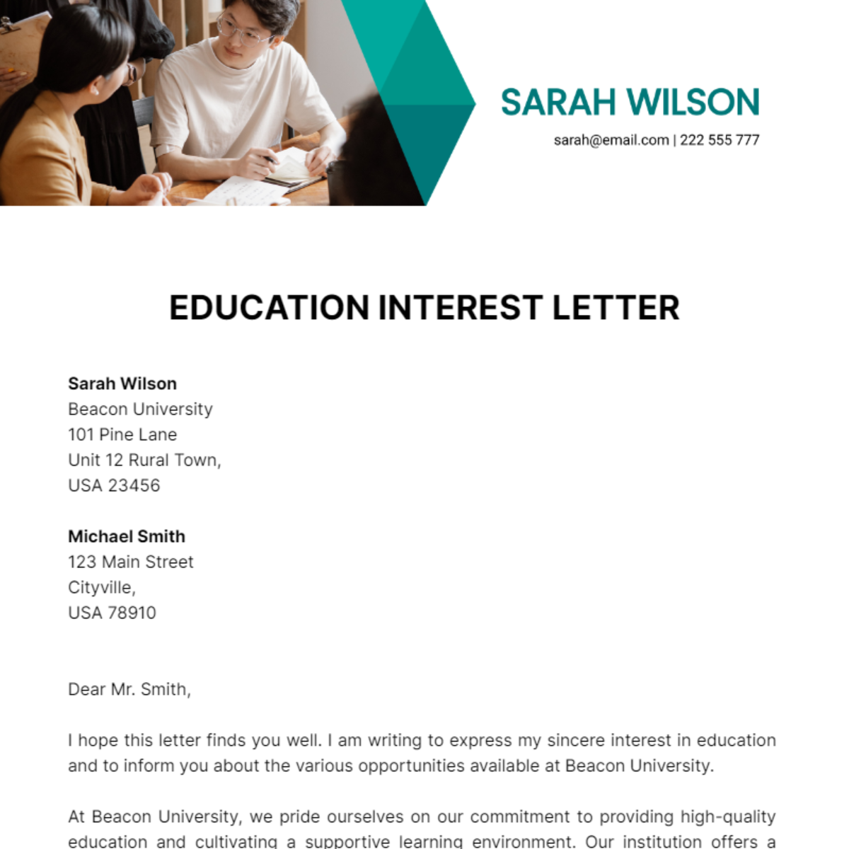 Education Interest Letter Template