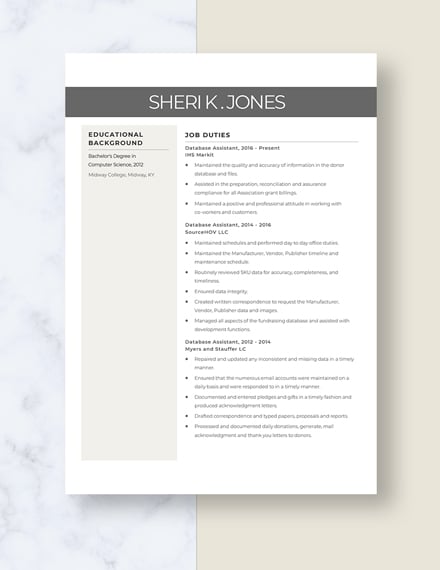 Database Assistant Resume Template