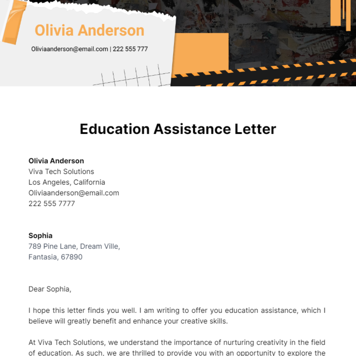 Education Assistance Letter Template