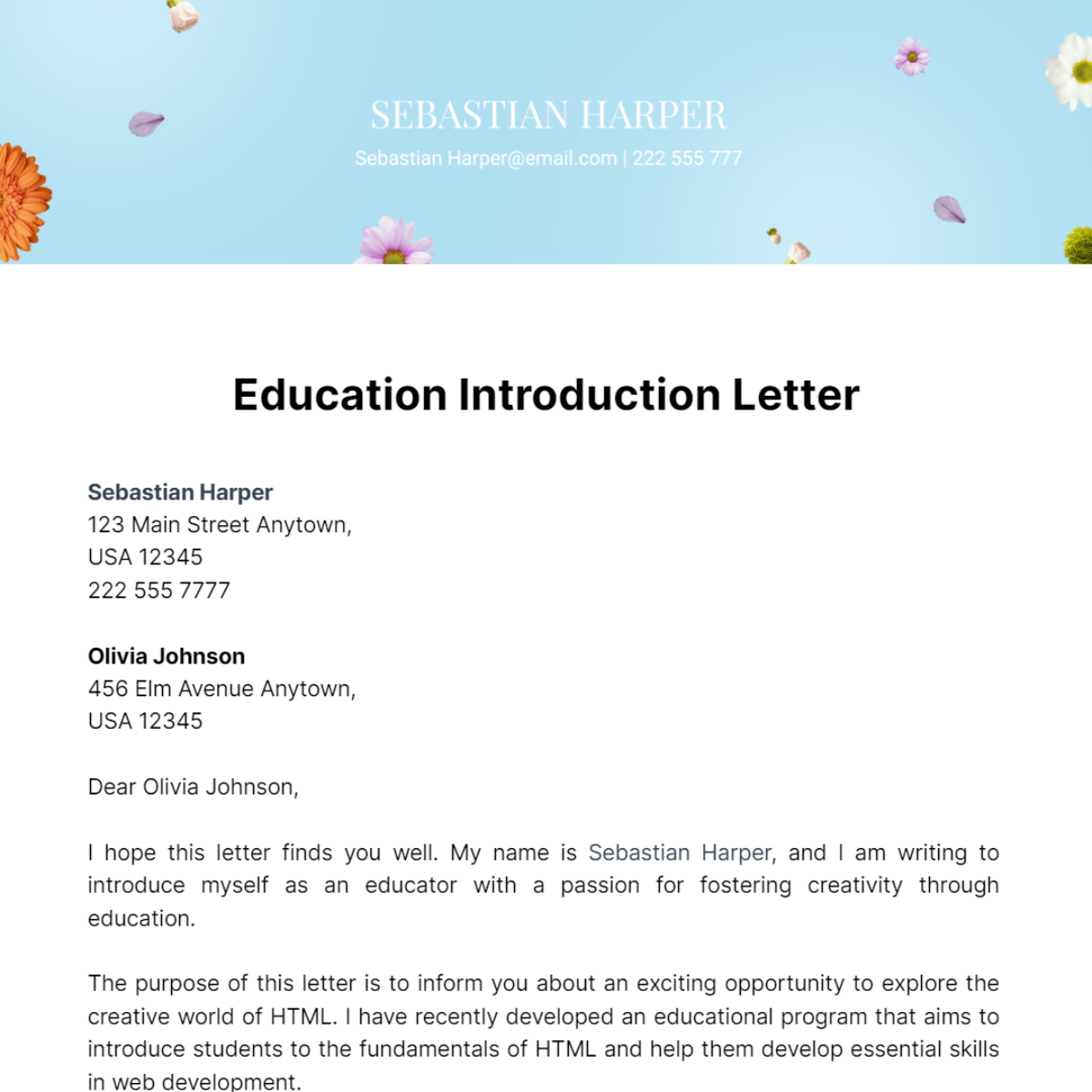 Education Introduction Letter Template