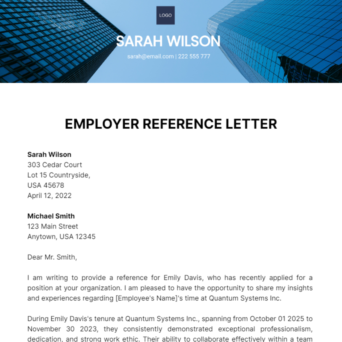 Free employer reference Letter Template
