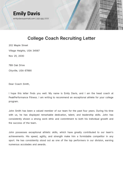 Free College Coach Recruiting Letter Template to Edit Online