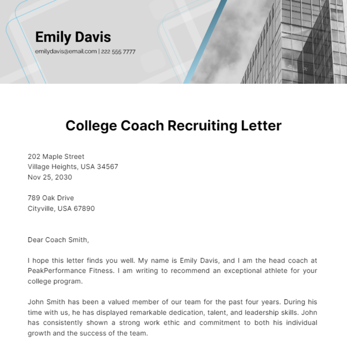 College Coach Recruiting Letter Template