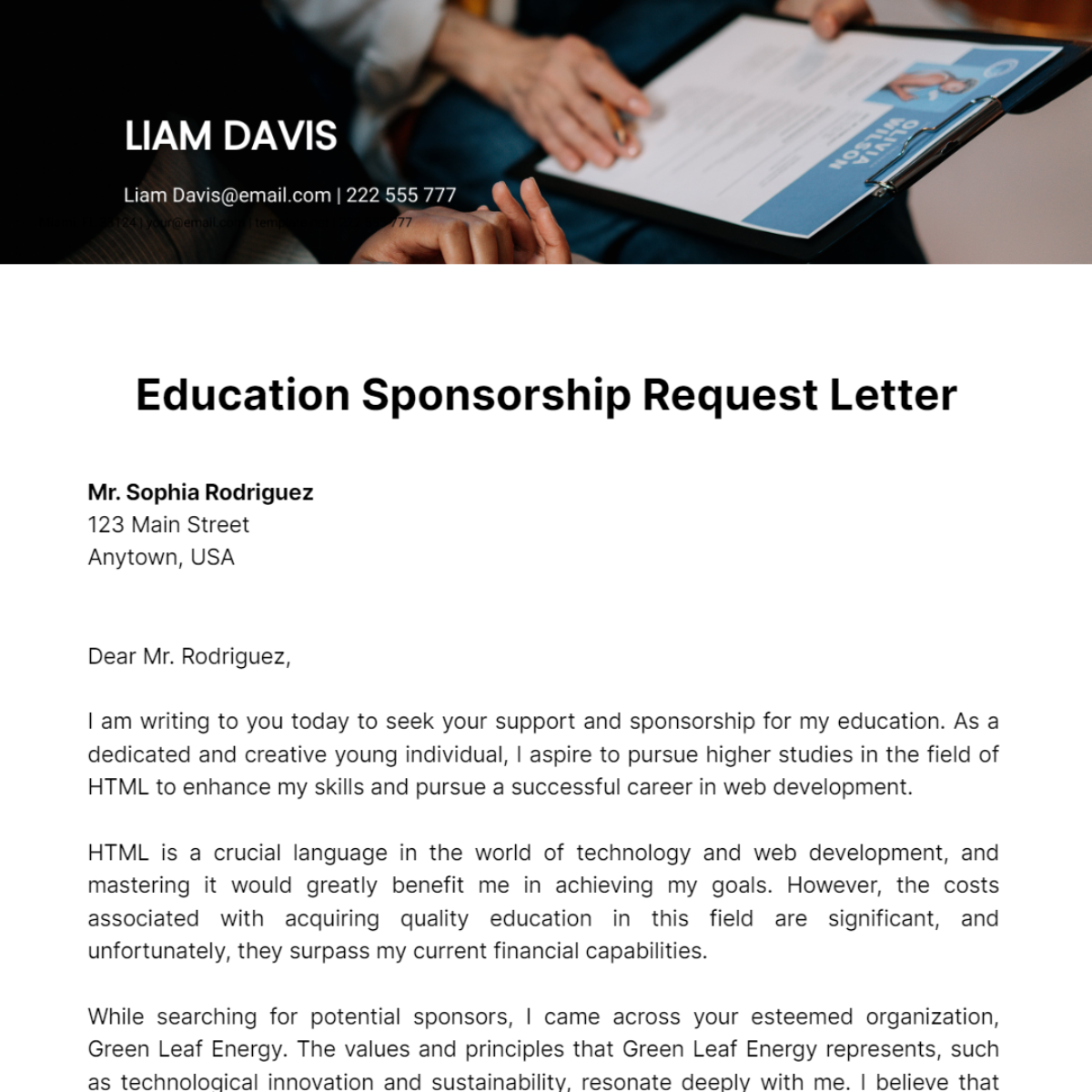 Education Sponsorship Request Letter Template