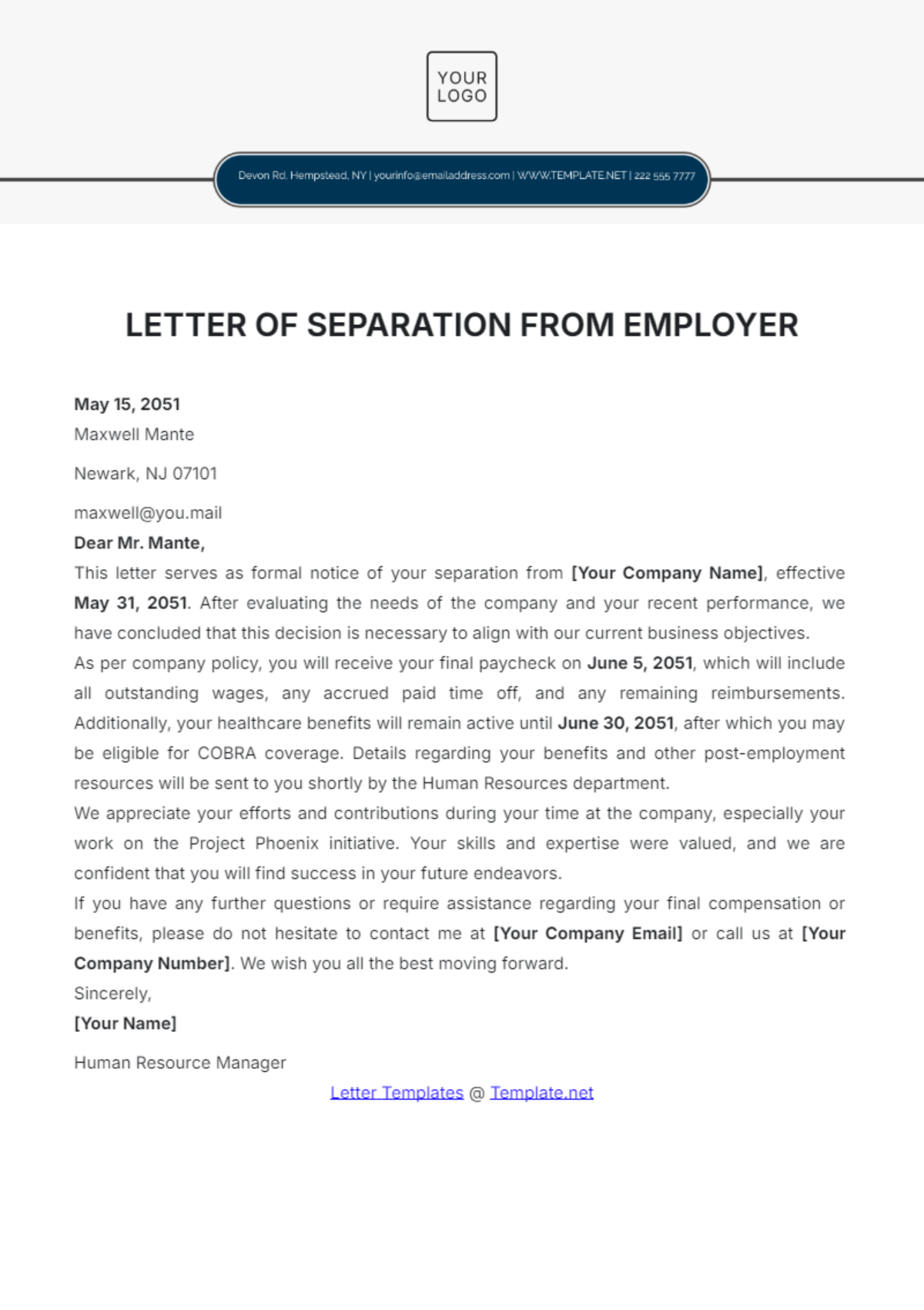 Letter Of Separation Exleasing Company Employees Infoupdate Letter Of Separation Exleasing Company Employees Infoupdate