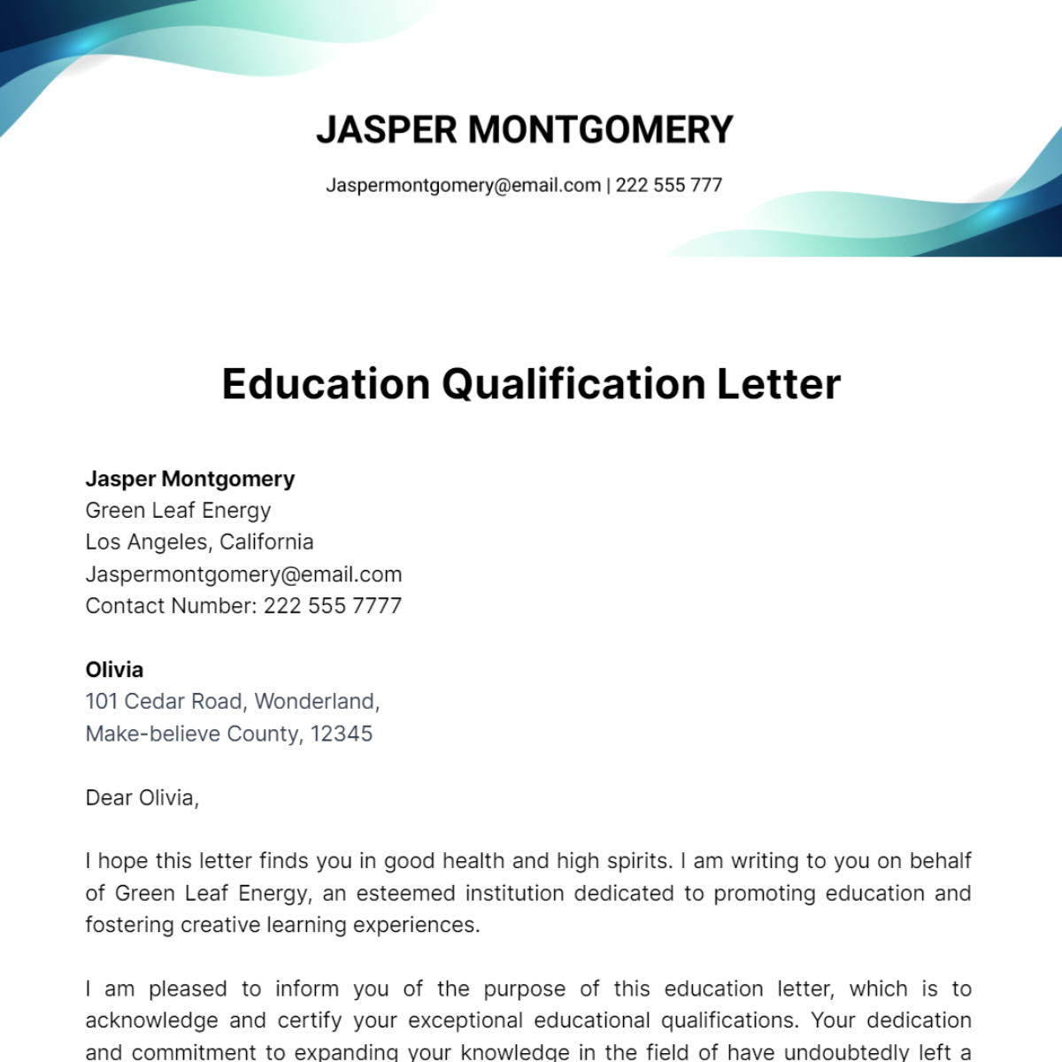 Education Qualification Letter Template