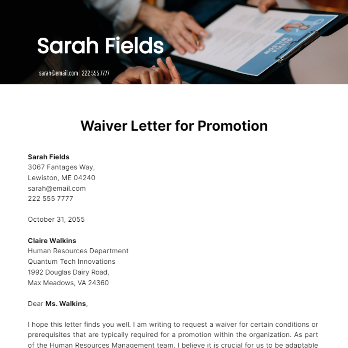 Free Waiver Letter for Promotion Template