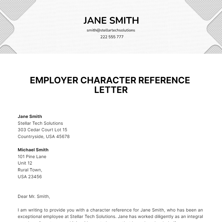 Employer Character Reference Letter Template