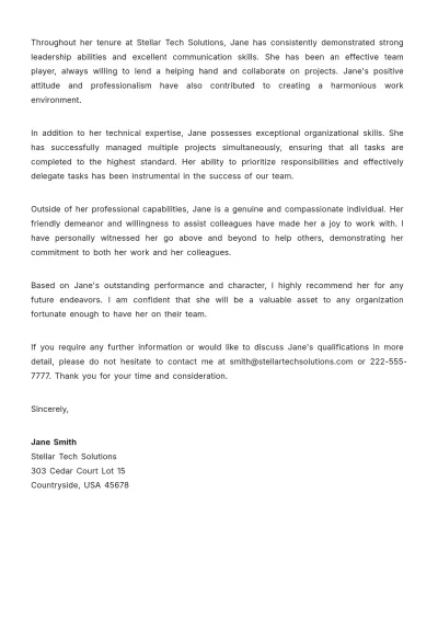 Free Employer Character Reference Letter Template to Edit Online