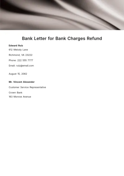 Free Bank Letter for Bank Charges Refund Template to Edit Online