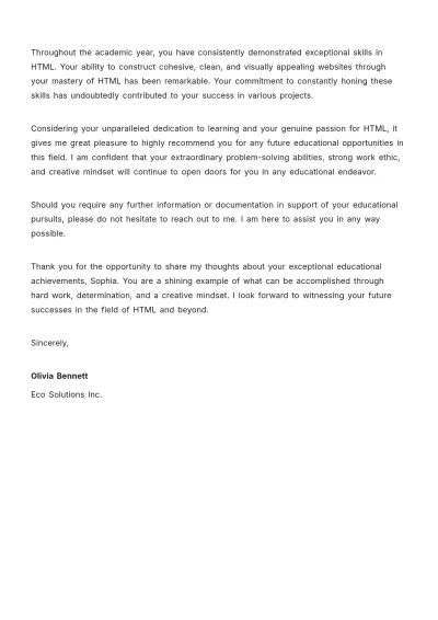 Free Education Recommendation Letter Template to Edit Online