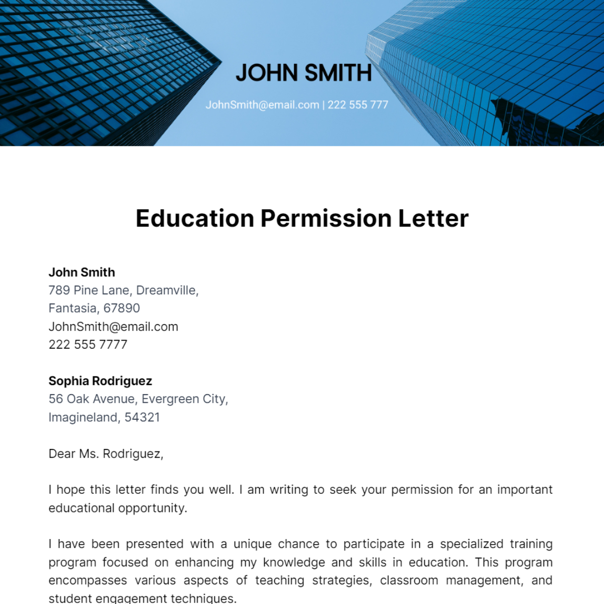 Education Permission Letter Template