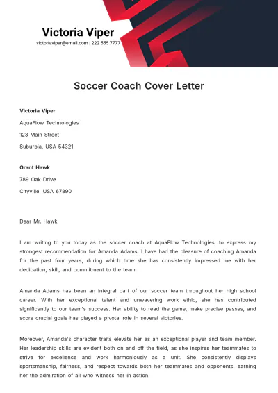 Free Soccer Coach Cover Letter Template to Edit Online