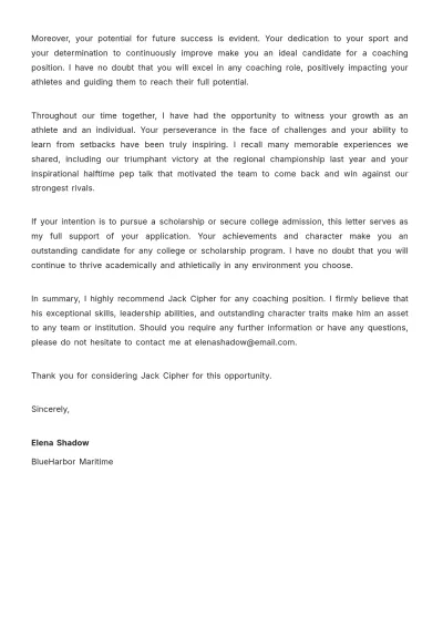 Free Letter Of Recommendation For Coaching Position Template to Edit Online