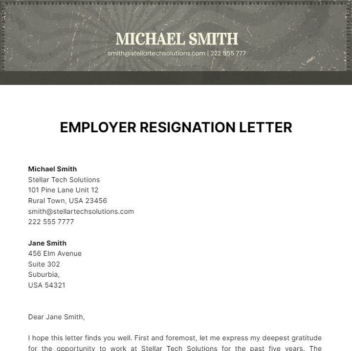 Employer Resignation Letter Template