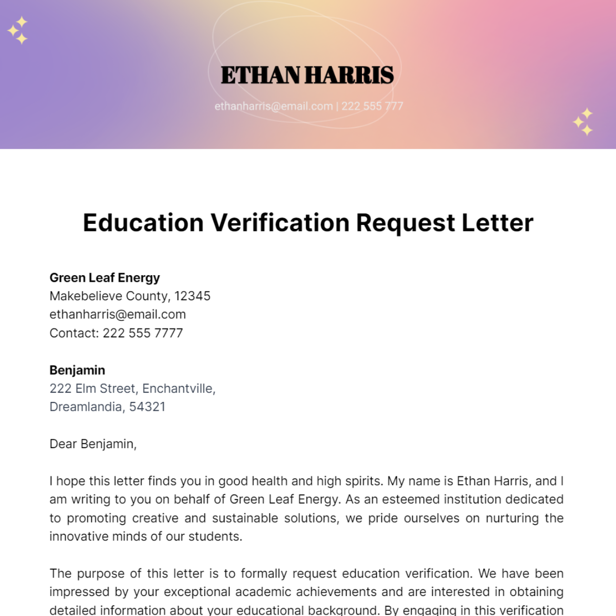 Education Verification Request Letter Template