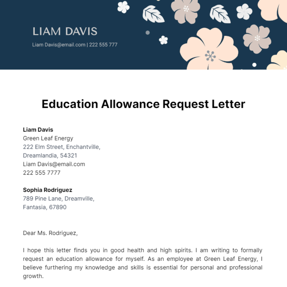 Education Allowance Request Letter Template