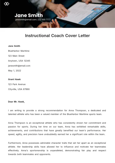 Free Instructional Coach Cover Letter Template to Edit Online