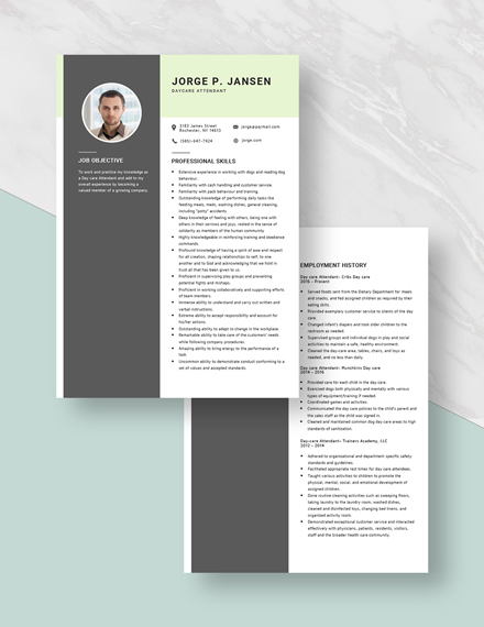 Day Care Attendant Resume Download