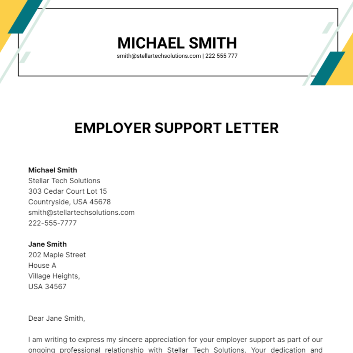Free Employer Support Letter Template