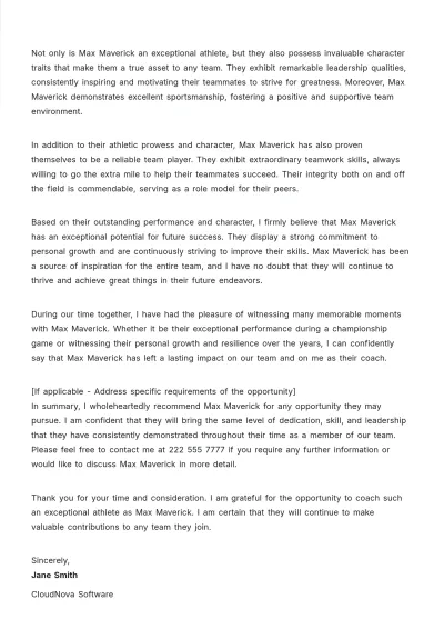 Free Coach Appreciation Letter Template to Edit Online