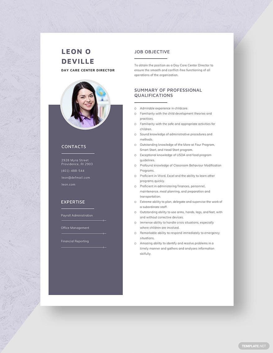 Day Care Center Director Resume