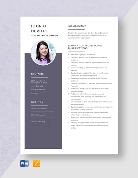 Free Day Care Cook Resume - Download in Word, Apple Pages | Template.net