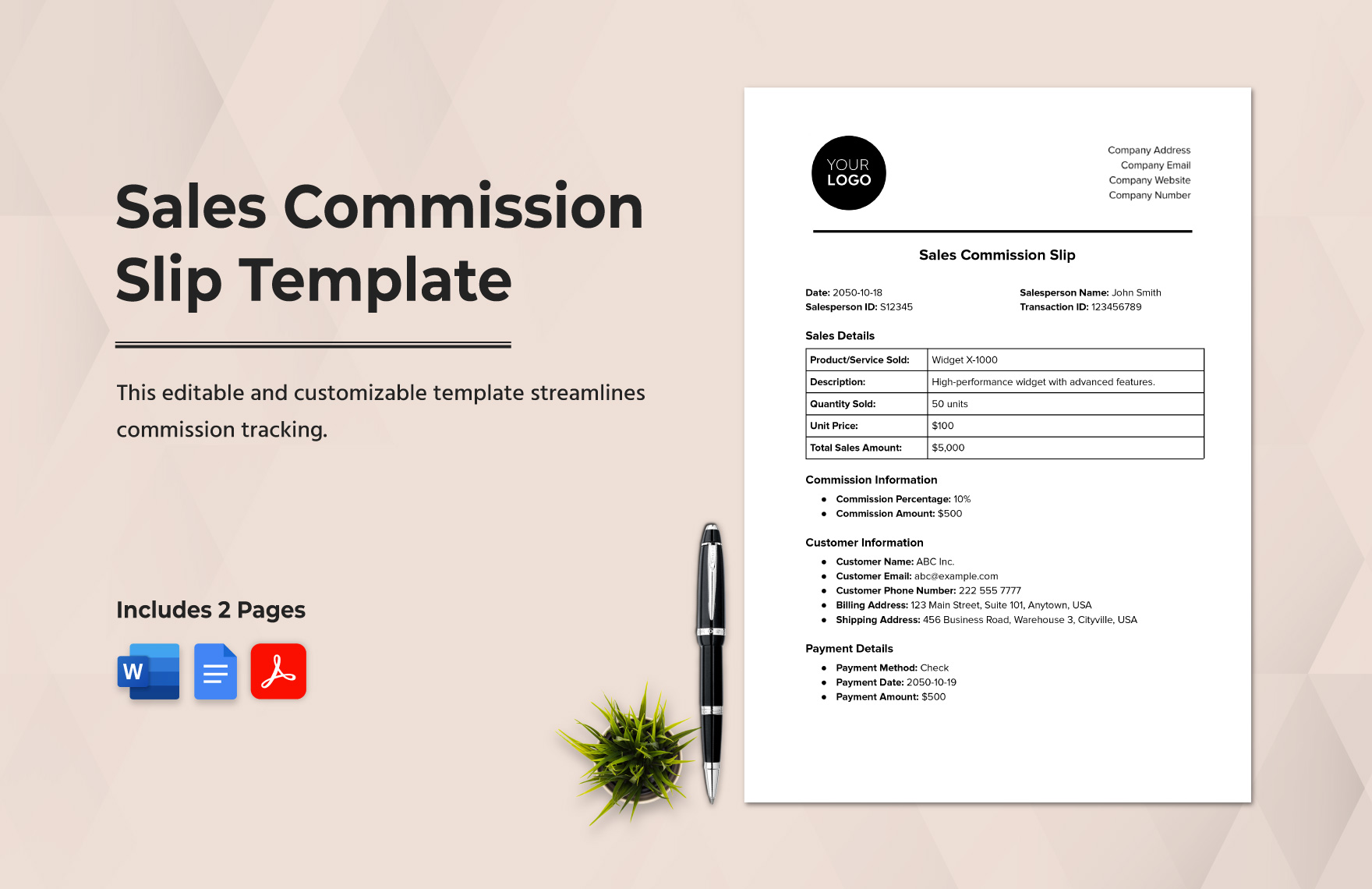 Sales Commission Slip Template in Word, Google Docs, PDF