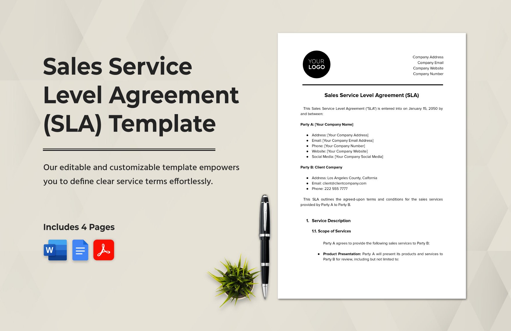 Sales Service Level Agreement (SLA) Template in Word, Google Docs, PDF