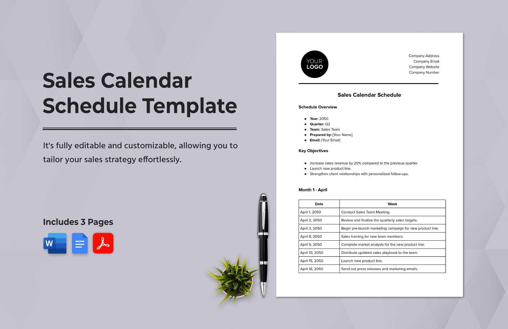 Sales Calendar Schedule Template