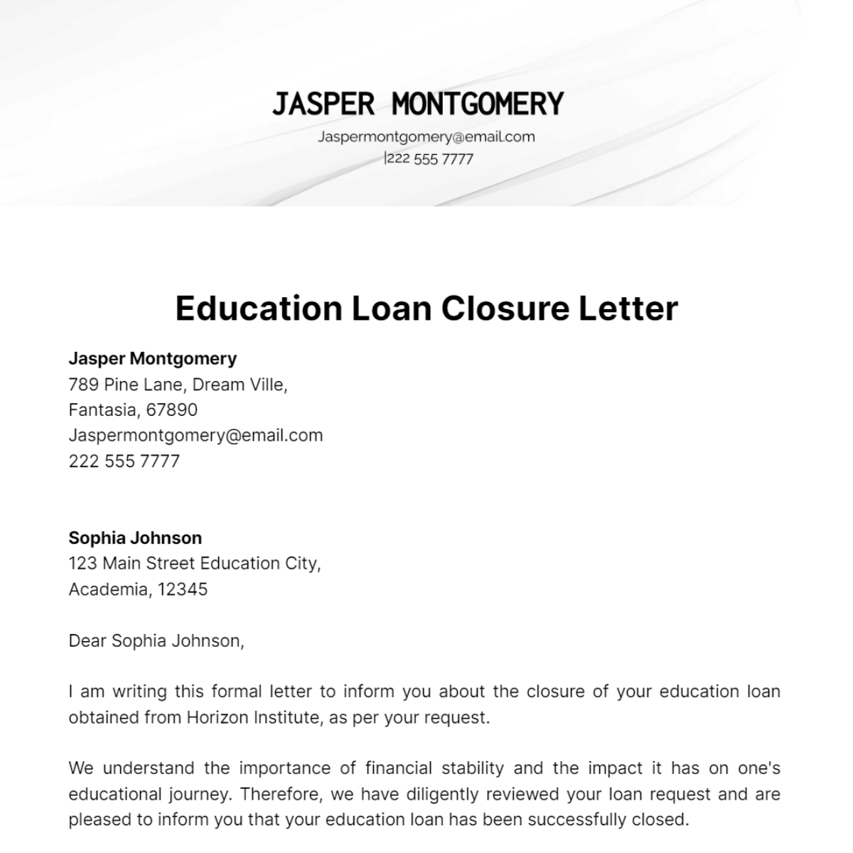 Education Loan Closure Letter Template