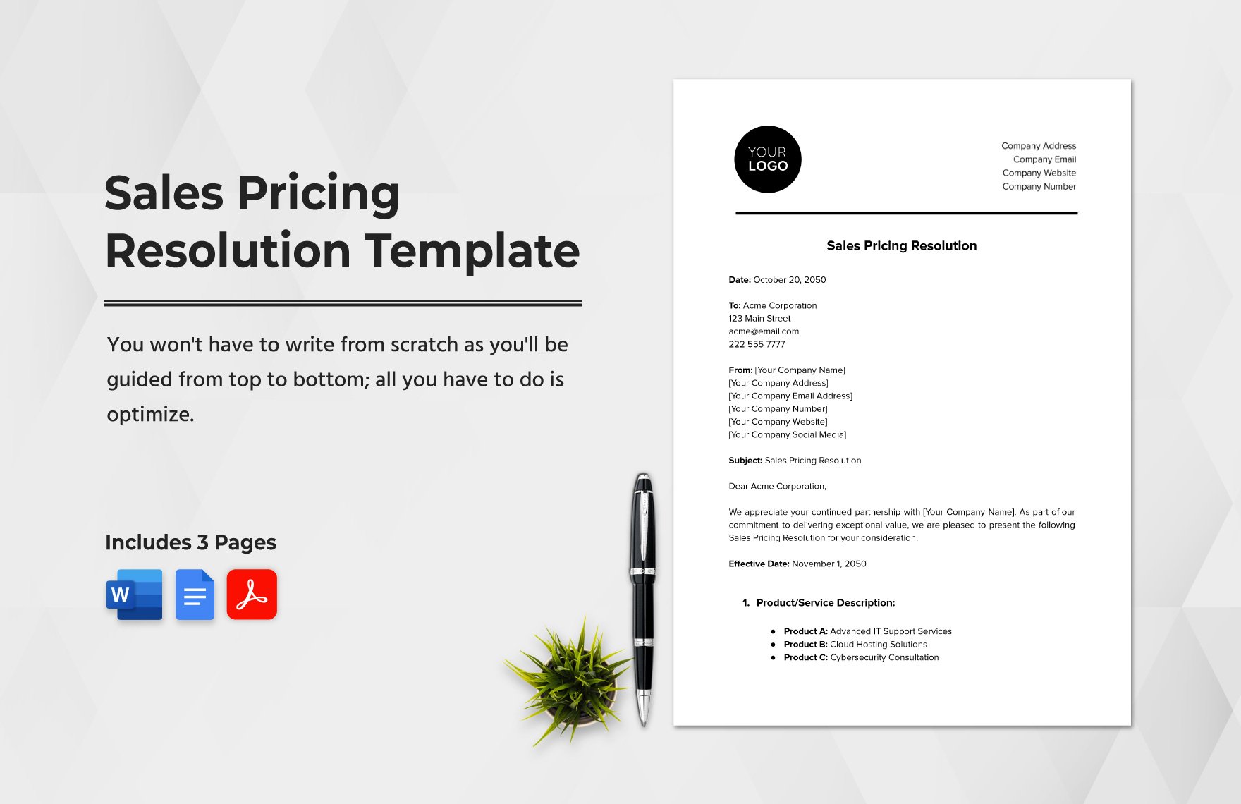 Sales Pricing Resolution Template in Word, Google Docs, PDF