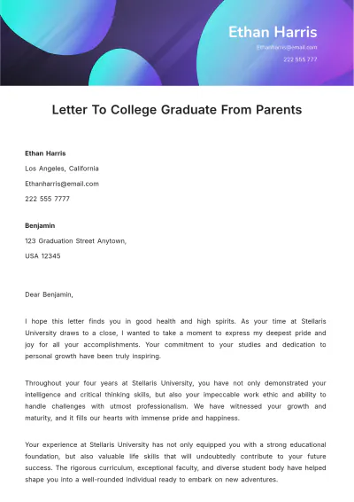 Free Letter To College Graduate From Parents Template to Edit Online