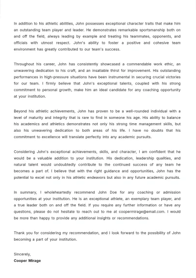Free Coaching Application Letter Template to Edit Online